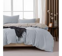 MENDALE Duvet Cover Set - Premium Bedding Set - 200*200 cm Duvet Cover with 75*50 cm Pillow Case - Soft Brushed Microfiber- Light Blue & Light Grey