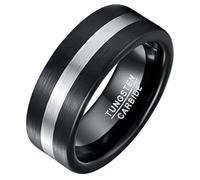 Mendes bague homme brossé carbure de tungstène noir argent-21mm