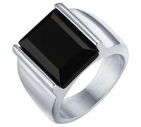 Mendes Chevalière en acier inoxydable avec pierre agate noire, 21mm, Métal, Aucune pierre précieuse