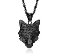 Mendes Collier nordique pour homme - Rune Wolf Black