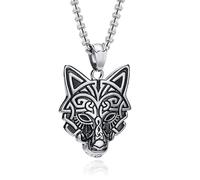 Mendes Collier nordique pour homme - Rune Wolf Silver