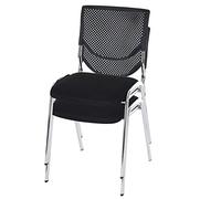 Mendler 2 x Chaise Visiteur T401 empilable Tissu siège Noir Pieds chromés