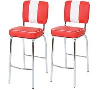 2x Tabouret De Bar Avellino, Chaise De Comptoir, Design Rétro Des Années 50, Similicuir Rouge / Blanc Multicolore