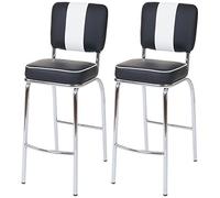 Mendler 2X Tabouret de Bar Avellino Design rétro des années 50 Similicuir Noir Blanc