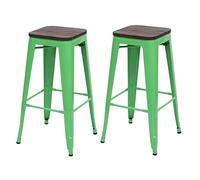 2x Tabouret De Bar Hwc-A73 Avec Siège En Bois, Chaise Bar, Comptoir, Style Industriel, Empilable Vert Multicolore
