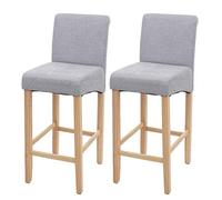 Lot de 2 tabourets de bar HWC-C33 en bois et tissu gris clair