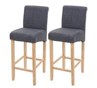 Mendler 2X Tabouret de Bar HWC-C33 Gris foncé Pieds clairs Tissu Textile