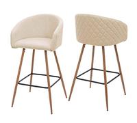 Mendler 2X Tabouret de Bar HWC-D72, Chaise Bar/comptoir, avec Dossier, Tissu - crème-Beige