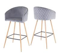 Mendler 2X Tabouret de Bar HWC-D72, Chaise Bar/comptoir, avec Dossier, Tissu - Velours, Gris