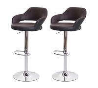 Mendler Tabouret de bar HWC-F16 pivotant avec dossier simili cuir brun-noir Lot de 2