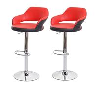 2x Tabouret de bar HWC-F16, tabouret pivotant, avec dossier simili cuir rouge-noir Multicolore