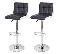 Mendler 2X Tabouret de Bar HWC-G87, Chaise Bar/comptoir, réglable en Hauteur - Similicuir Noir-Blanc, Pied chromé