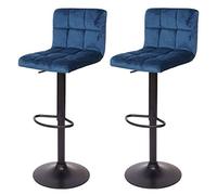 Mendler 2X Tabouret de Bar HWC-G87 réglable en Hauteur Velours pétrole Pied Noir