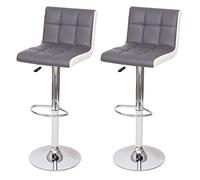 Mendler Tabouret de bar HWC-G87 – réglable en hauteur, similicuir gris-blanc, pied chromé