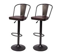 Mendler Tabouret de bar HWC-H10a - industriel vintage, réglable et pivotant, noir/marron - Lot de 2