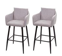 Mendler 2X Tabouret de Bar HWC-H93 Tissu Textile Gris Clair