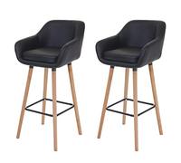 Mendler 2X Tabouret de Bar Malmö T381, Chaise Bar/comptoir avec Dossier - Similicuir, Noir
