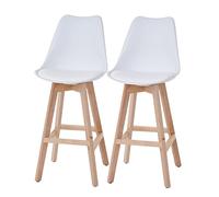 2x tabouret de bar Malmö T501, design rétro blanc, siège similicuir blanc, pieds clairs