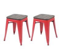 Mendler 2X Tabouret HWC-A73 métal Design Industriel Rouge