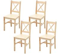 Mendler Lot 4 chaises salle à manger HWC-F77 - Bois massif pin, rustique-cottage, lasure marron