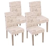 Mendler 4X Chaise de séjour Littau, Fauteuil - Tissu avec écriture, crème, Pieds Couleur chaîne