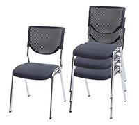 Mendler 4X Chaise Visiteur T401 Tissu Textile siége Gris foncé Pieds chromés