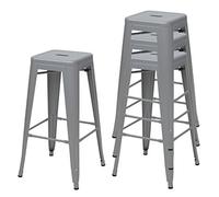 Mendler 4X Tabouret de Bar HWC-A73 métal empilable Design Industriel Gris