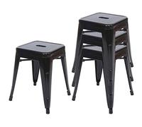 Mendler 4X Tabouret HWC-A73 en métal, Design Industriel, empilable - Noir