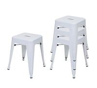 Mendler 4X Tabouret HWC-A73, métal, Style Industriel, empilable - Blanc