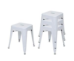 Mendler 4X Tabouret HWC-A73, métal, Style Industriel, empilable - Blanc