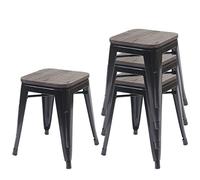 4x Tabouret Hwc-A73, Avec Siège En Bois, Métal, Style Industriel, Empilable Noir Multicolore