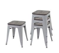 4x Tabouret Hwc-A73, Avec Siège En Bois, Métal, Style Industriel, Empilable Gris Multicolore
