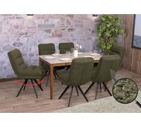 Mendler 6er-Set Esszimmerstühle HWC-G66 Bouclé MVG grün