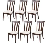 6x Chaise De Salle À Manger Hwc-G46, Tissu, En Bois Massif Châssis Foncé, Beige Multicolore