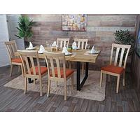 6x Chaise De Salle À Manger Hwc-G46 Tissu/Textile Bois Massif Cadre Naturel, Orange Multicolore