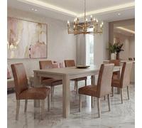 6x chaise de séjour Littau tissu, aspect daim, pieds: structure chêne