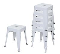 6x Tabouret En Métal Hwc-A73, Désign Industriel Métallique, Empilable Blanc Multicolore