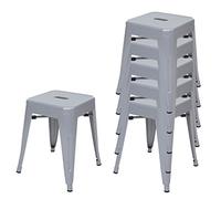 6x Tabouret En Métal Hwc-A73, Désign Industriel Métallique, Empilable Gris Multicolore