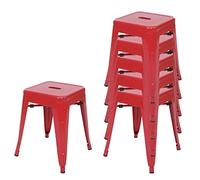 Mendler 6X Tabouret en métal HWC-A73, désign Industriel métallique, empilable - Rouge
