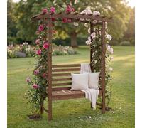 Mendler Arche à Roses avec Banc HWC-Q21, Arche de Jardin, tuteur, Banc de Jardin en Bois, certifié MVG, 201 x 160 x 60 - Brun foncé