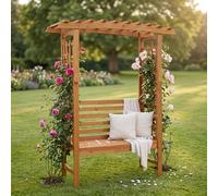 Arche À Roses Avec Banc Hwc-Q21, Arche De Jardin, Tuteur, Banc De Jardin En Bois Certifié Mvg 201 X 160 X 60 Cm Naturel