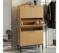 Mendler Armoire à Chaussures HWC-P48 125x60x25cm Aspect Bambou