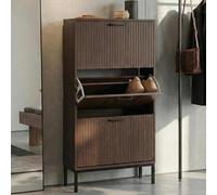 Mendler Armoire à Chaussures HWC-P48 125x60x25cm Aspect Noyer