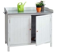Mendler Armoire de jardin HWC-L69 avec plan de travail sapin bois 86x99x56 cm blanc