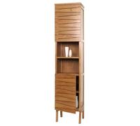 Armoire Haute en Teck HWC-M73, Armoire de Salle de Bain, 2 Portes 6 Compartiments, Teck de qualité B-Grade (Bois de cœur, 20-30 Ans) 181x40x35cm