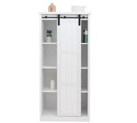 Mendler Armoire HWC-K75, Commode Haute, Portes coulissantes, 8 Compartiments de Rangement, Aspect Bois Industriel métal 163x76x38cm - Blanc