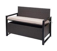 Banc 2 places en poly rotin HWC-F39, banc coffre, compartiment de rangement ~ gris, coussins beige