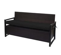 Banc 3 places en poly rotin HWC-F39 brun, coussin noir