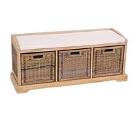 Banc / banquette avec boîte de rangement et 3 paniers en rotin kubu - Bienne - 112x46x37cm - clair