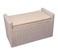 Banc banquette / coffre de rangement M92 - Rotin - Blanc - Coussin inclus